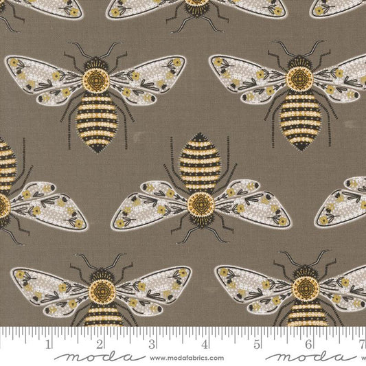Bee Garden- Metallic Slate Bumblebee: Sold by the 1/2 Yard