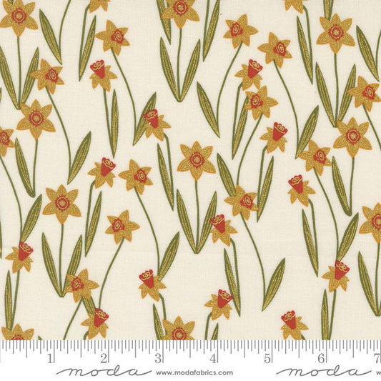 Bee Garden- Metallic Porcelain Darling Daffodils: Sold by the 1/2 Yard