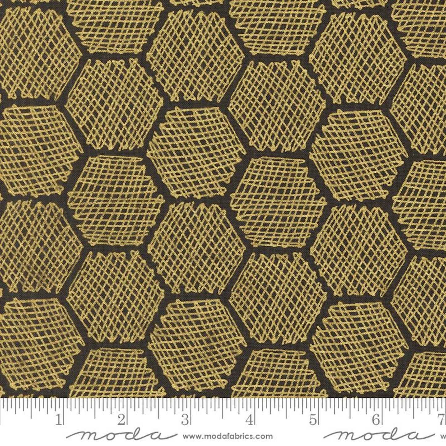 Bee Garden- Metallic Black Honeycomb: Sold by the 1/2 Yard