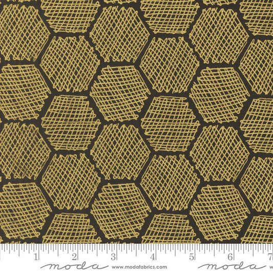 Bee Garden- Metallic Black Honeycomb: Sold by the 1/2 Yard