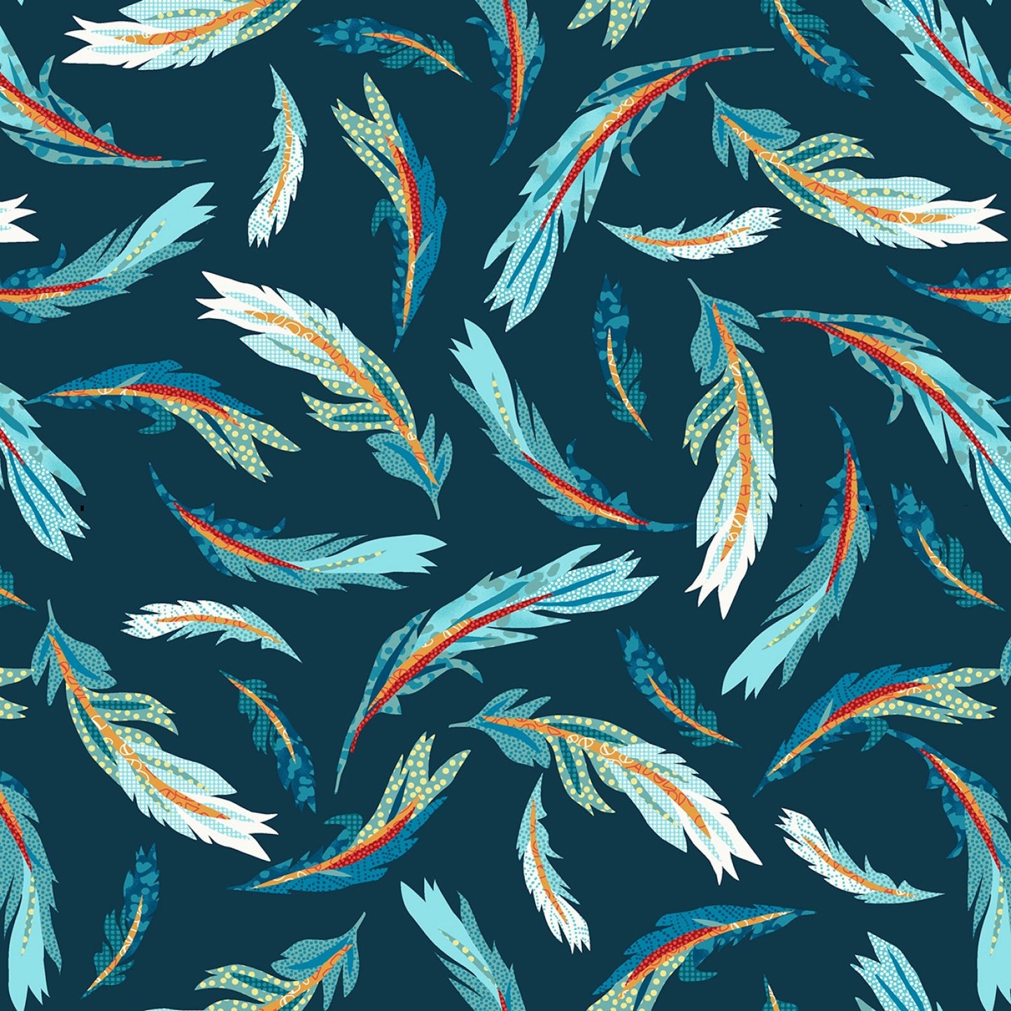 Zooming Chickens- Teal-Red Tossed Feathers