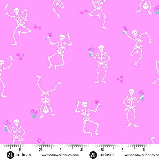 Ghostly Garden- Pink Skeleton Jig: Sold by the 1/2 yard