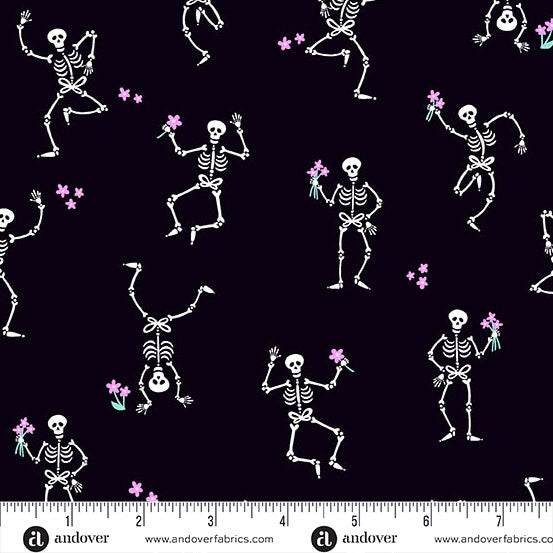Ghostly Garden- Black Skeleton Jig: Sold by the 1/2 yard