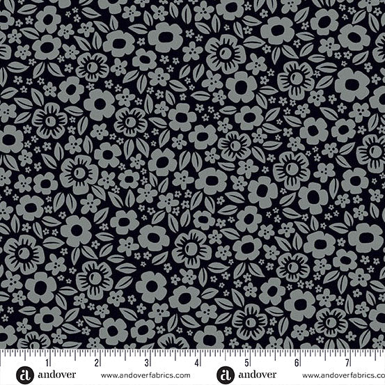 Ghostly Garden- Black Floral Fright: Sold by the 1/2 yard