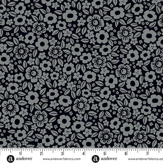 Ghostly Garden- Black Floral Fright: Sold by the 1/2 yard