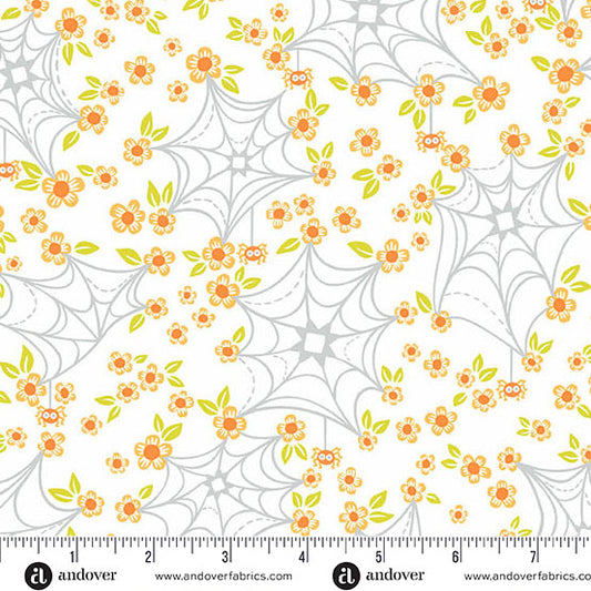 Ghostly Garden- White Web and Bloom: Sold by the 1/2 yard