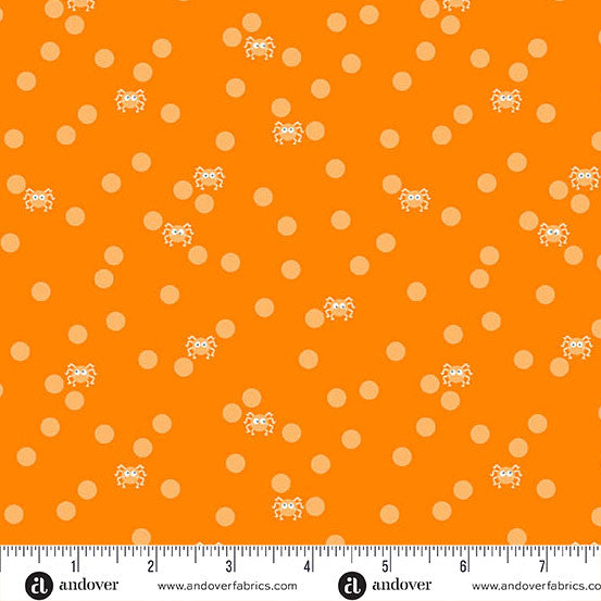 Ghostly Garden- Orange Spin and Spot: Sold by the 1/2 Yard.