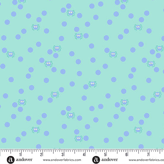 Ghostly Garden- Aqua Spin and Spot: Sold by the 1/2 Yard.