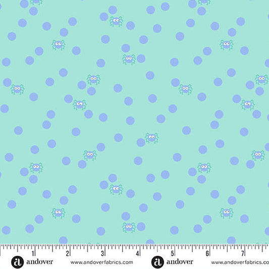 Ghostly Garden- Aqua Spin and Spot: Sold by the 1/2 Yard.