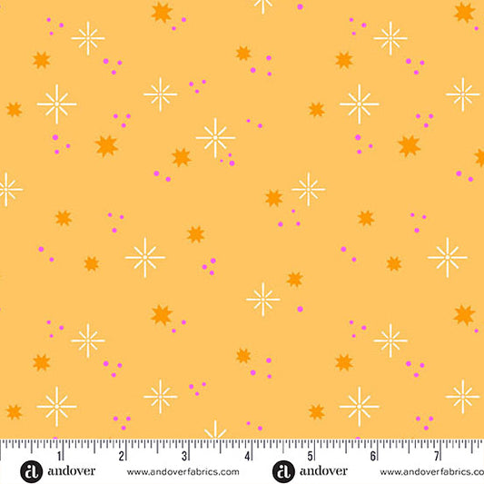 Ghostly Garden- Orange Stardust: Sold by the 1/2 yard