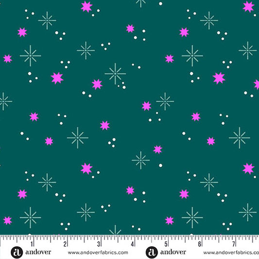 Ghostly Garden- Teal Stardust: Sold by the 1/2 yard