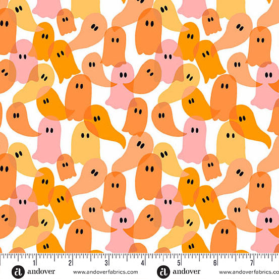 Ghostly Garden- Orange Ghost Party: Sold by the 1/2 yard