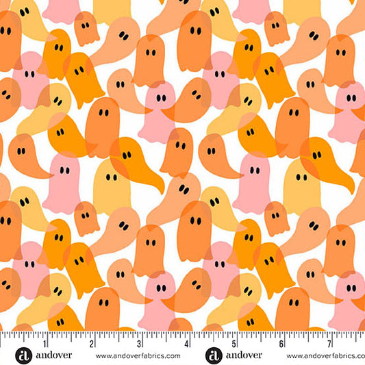 Ghostly Garden- Orange Ghost Party: Sold by the 1/2 yard