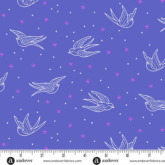 Perfect Day- Blue Swallows: Sold by the 1/2 Yard.
