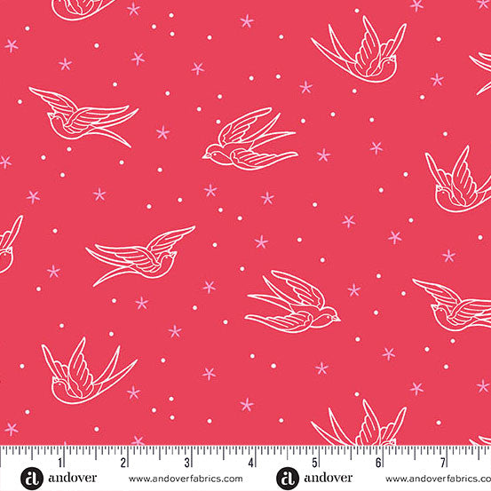 Perfect Day- Red Swallows: Sold by the 1/2 Yard.