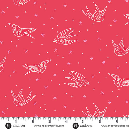 Perfect Day- Red Swallows: Sold by the 1/2 Yard.