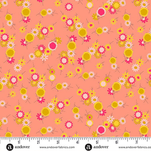 Jinny- Flamingo Daisy Chain: Sold by the 1/2 yard