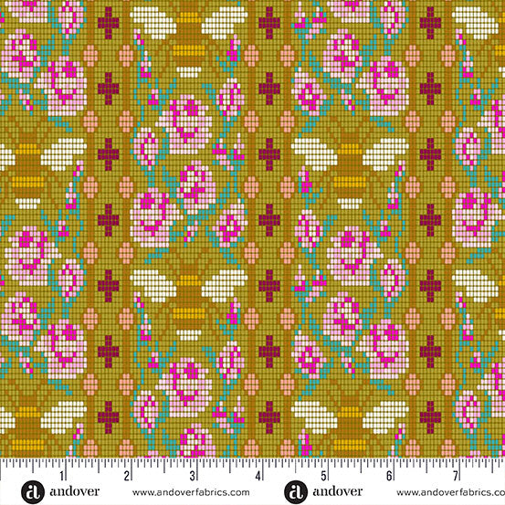 Jinny- Olive Beadwork: Sold by the 1/2 yard