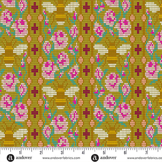 Jinny- Olive Beadwork: Sold by the 1/2 yard