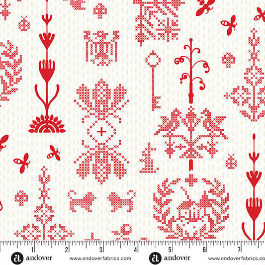 Jinny- Cherry Redwork: Sold by the 1/2 yard