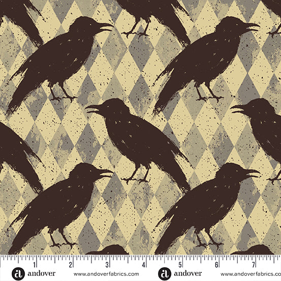 Nevermore- Cream Crow Harlequin: Sold By The 1/2 Yard.