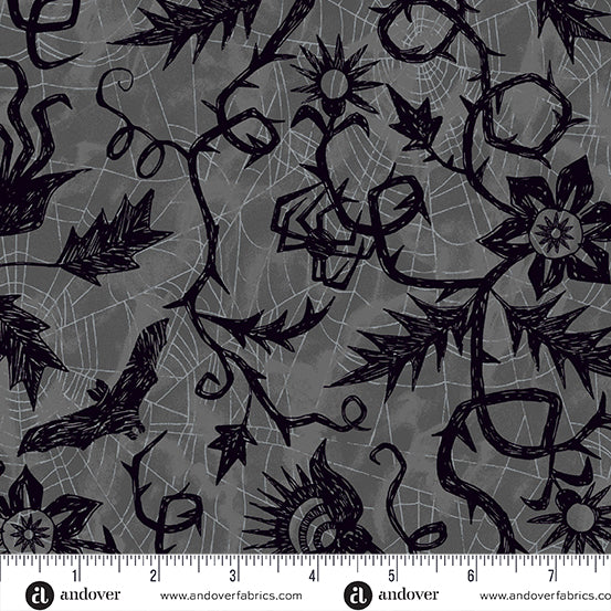 Nevermore-Gray Vine Spiderweb: Sold By The 1/2 Yard.