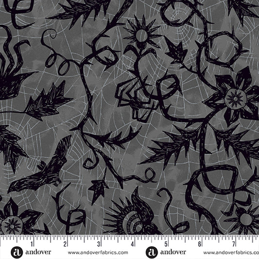 Nevermore-Gray Vine Spiderweb: Sold By The 1/2 Yard.