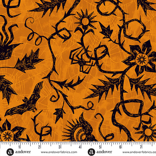 Nevermore-Orange Vine Spiderweb: Sold By The 1/2 Yard.