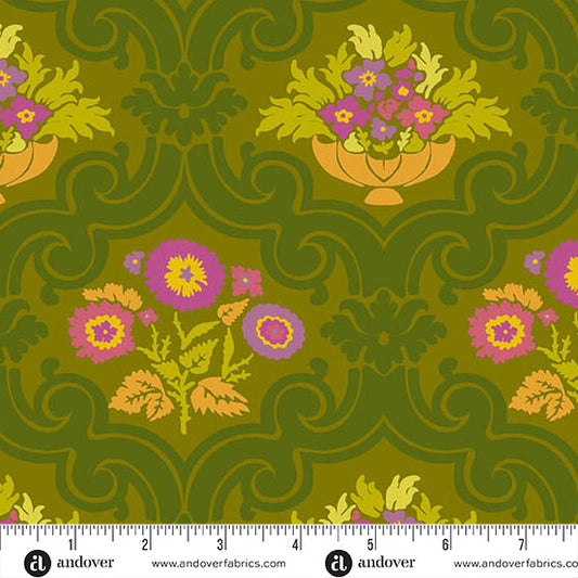 Camp Kitschy Lala-Olive Courtyard: Sold by the 1/2 yard