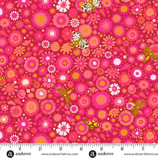 Camp Kitschy Lala- Cardinal Daisy Field: Sold by the 1/2 yard