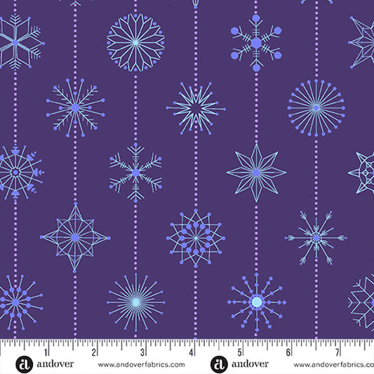 Deco Frost- Winter Plum Snowflakes: Sold By The 1/2 Yard.