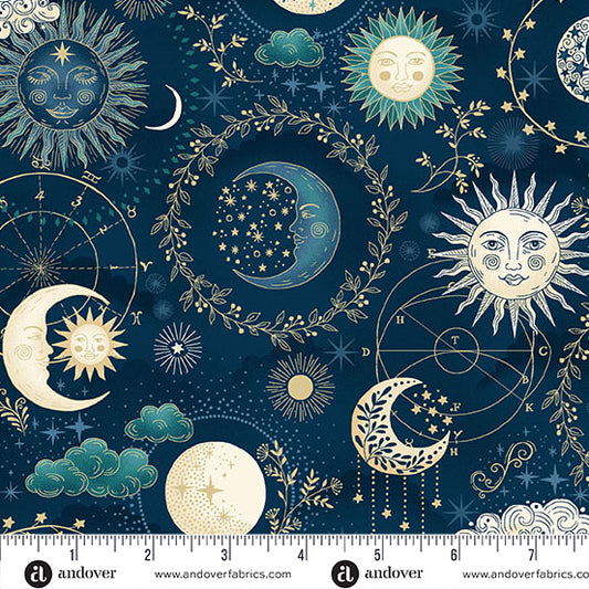 Luna- Blue Cosmos: Sold by the 1/2 yard