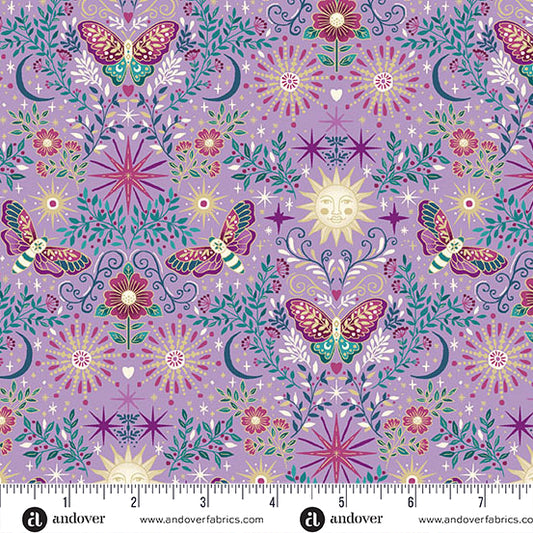 Luna- Purple Night Garden: Sold by the 1/2 yard