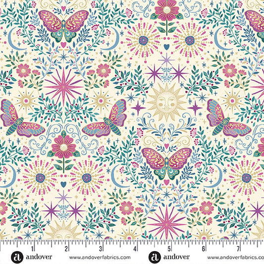 Luna- Cream Night Garden: Sold by the 1/2 yard