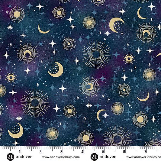 Luna- Blue Constellation: Sold by the 1/2 yard