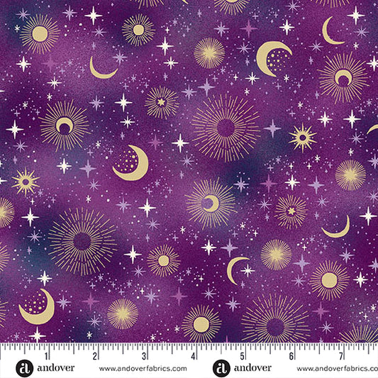 Luna- Purple Constellation: Sold by the 1/2 yard