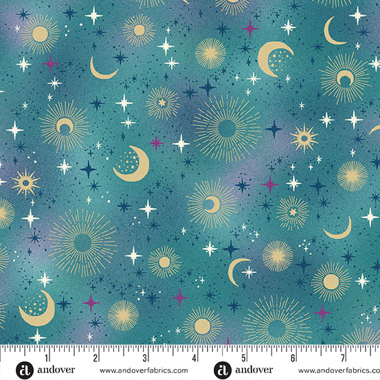 Luna- Teal Constellation: Sold by the 1/2 yard