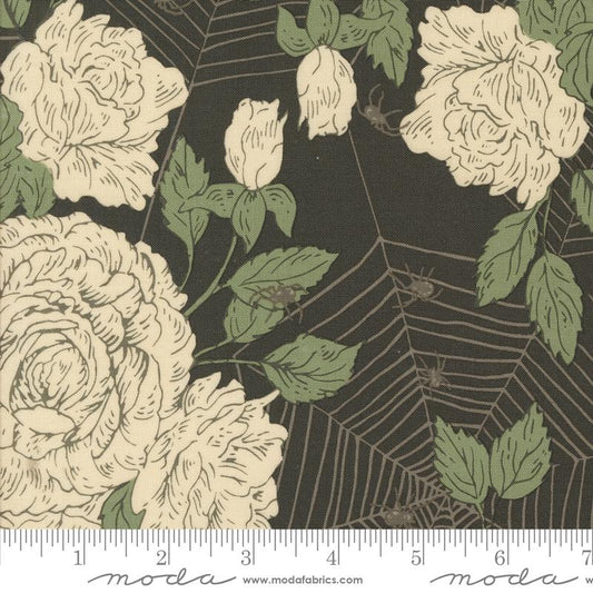 Home Sweet Haunt- Charcoal Haunted Roses: Sold by the 1/2 yard