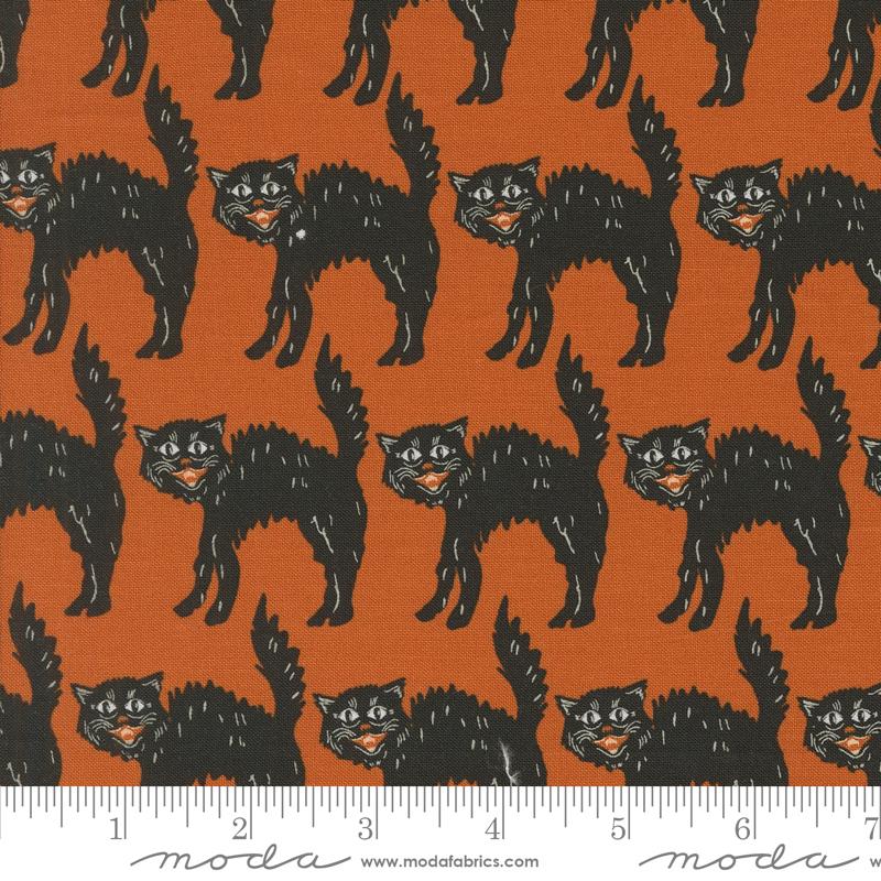 Home Sweet Haunt- Rust Little Black Cat: Sold by the 1/2 yard
