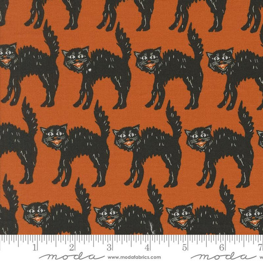 Home Sweet Haunt- Rust Little Black Cat: Sold by the 1/2 yard