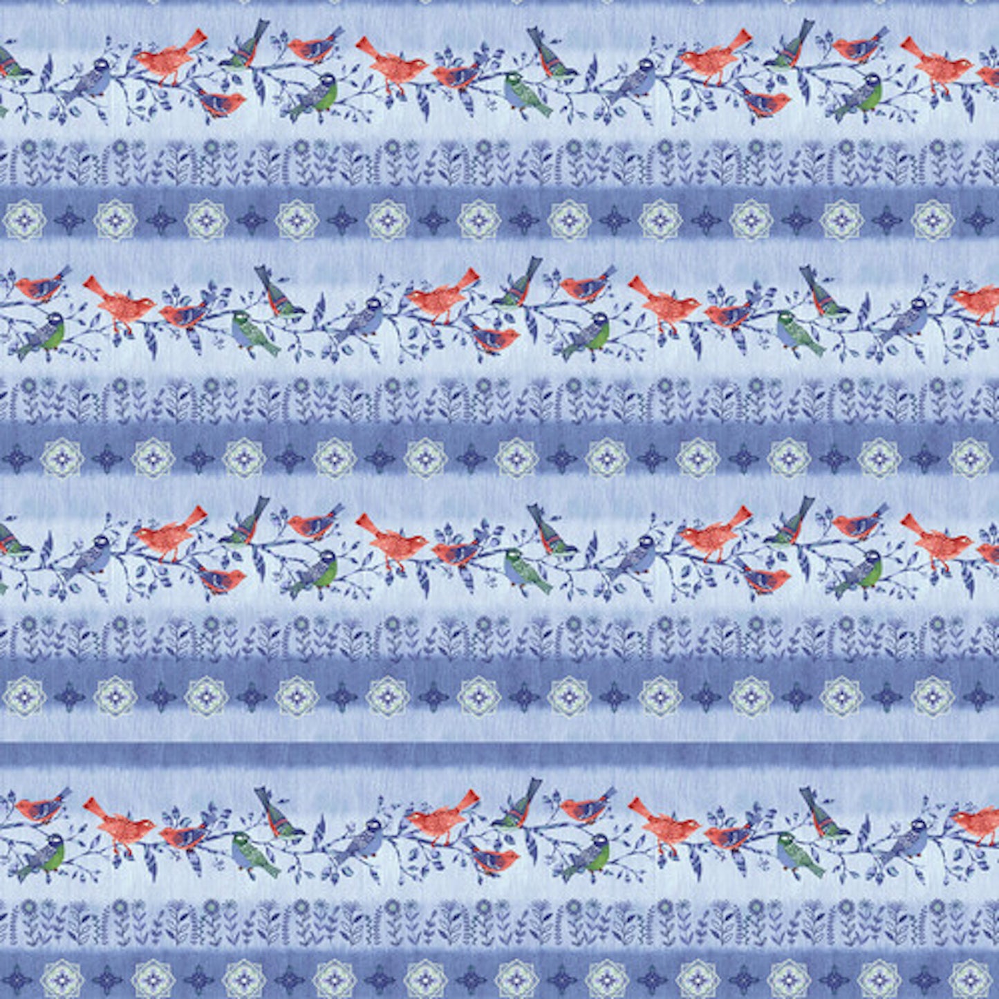 Bella Blue Birds- Light Blue Border Stripe: Sold by the 1/2 yard.