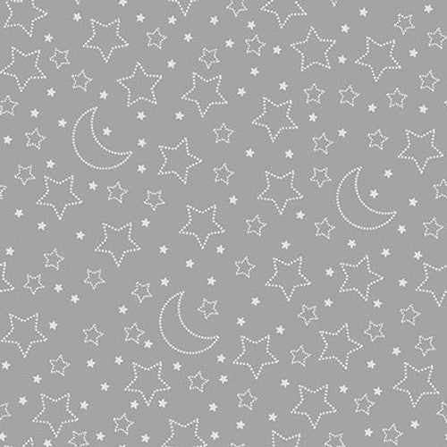 Moonlit Dreams- Gray Stars and Moons: Sold by the 1/2 yard, PREORDER