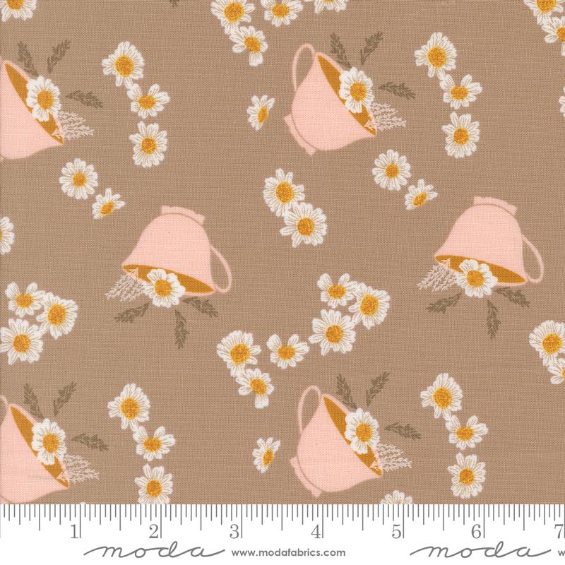 Frivolity- Mushroom Daisy Tea: Sold by the 1/2 yard