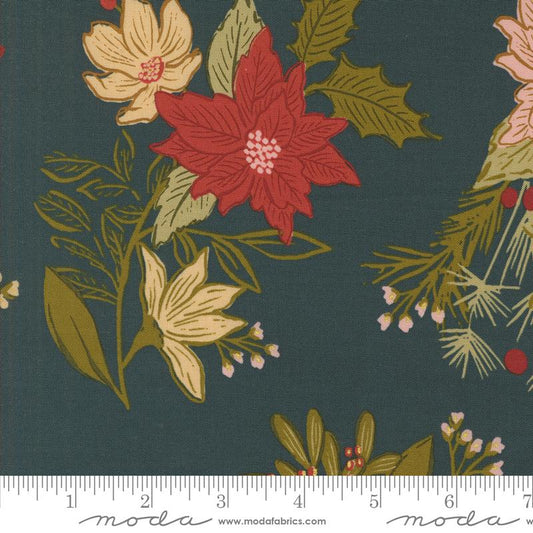 Old World Yuletide- Midnight Metallic Festive Florals: Sold by the 1/2 Yard