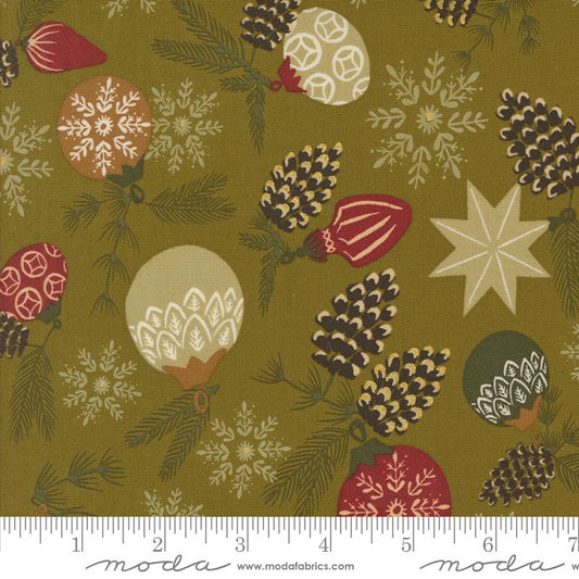 Old World Yuletide- Pickle Metallic Branch and Baubles: Sold by the 1/2 Yard