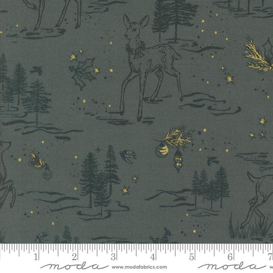 Old World Yuletide- Dusk Metallic Oh Deer: Sold by the 1/2 Yard
