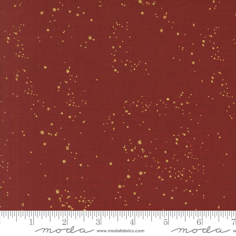 Old World Yuletide- Crimson Metallic Speckled Sky: Sold by the 1/2 Yard