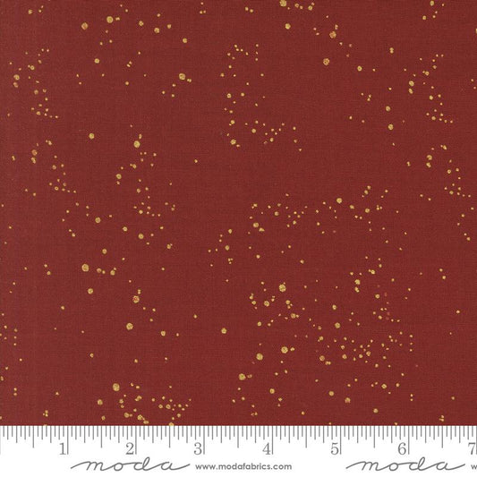 Old World Yuletide- Crimson Metallic Speckled Sky: Sold by the 1/2 Yard