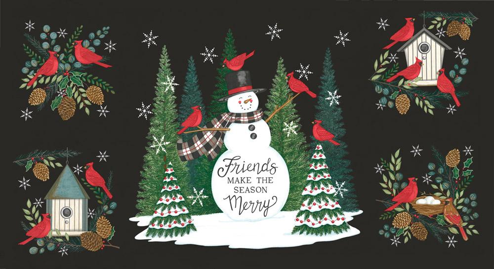 Winter Friends- Charcoal Black Winter Friends 24" Panel: Sold by the Panel