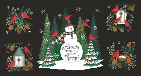 Winter Friends- Charcoal Black Winter Friends 24" Panel: Sold by the Panel